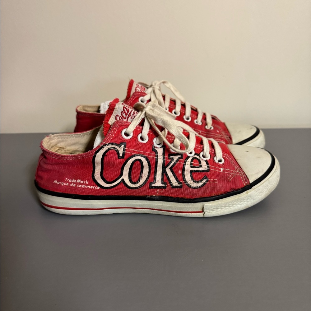Vintage 80s Coca-Cola Canvas Sneakers Red Low-Top | Size 7 Retro Streetwear - Picture 1 of 11